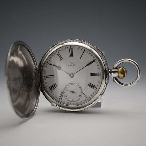 Circa 1907 Antique Omega Pocket Watch 935 Silver Hunter Case Good Working Condition