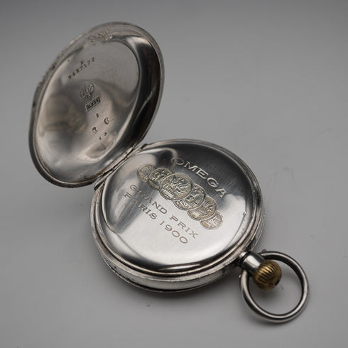 Circa 1907 Antique Omega Pocket Watch 935 Silver Hunter Case Good Working Condition