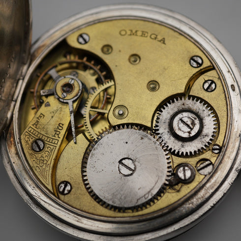 Circa 1907 Antique Omega Pocket Watch 935 Silver Hunter Case Good Working Condition