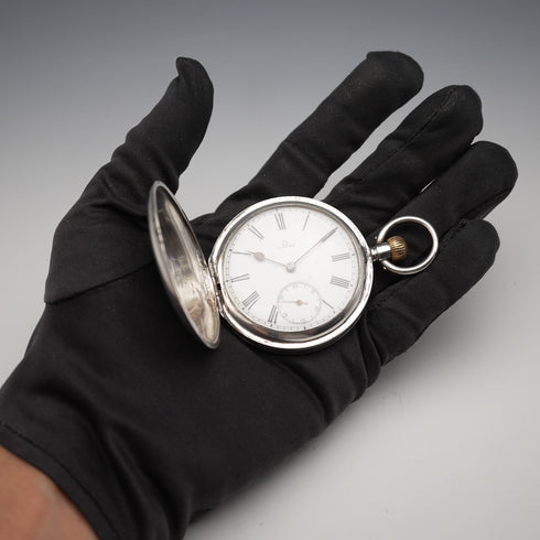 Circa 1907 Antique Omega Pocket Watch 935 Silver Hunter Case Good Working Condition