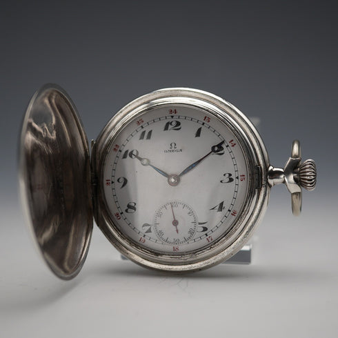 Circa 1920 Antique Omega Pocket Watch 900 Silver Hunter Case, Working Well