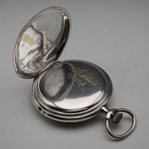 Circa 1920 Antique Omega Pocket Watch 900 Silver Hunter Case, Working Well