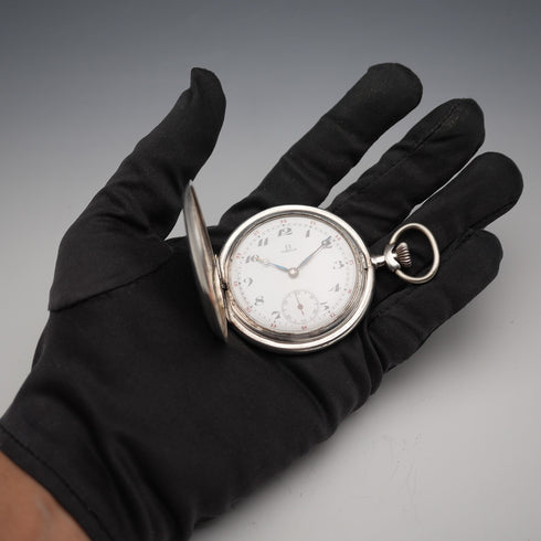Circa 1920 Antique Omega Pocket Watch 900 Silver Hunter Case, Working Well