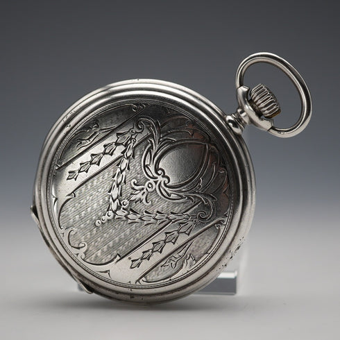 Circa 1925 Antique Longines Pocket Watch, 900 Silver Hunter Case, Cal. 18.50, Good Working Condition