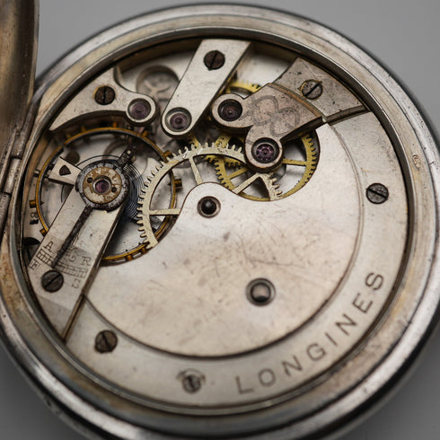 Circa 1925 Antique Longines Pocket Watch, 900 Silver Hunter Case, Cal. 18.50, Good Working Condition