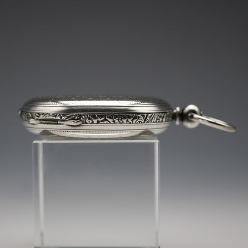 Circa 1860 British Antique Joseph Johnson Key Wind Pocket Watch, Silver Hunter Case, Good Working Order