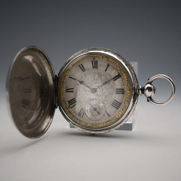 Circa 1860 British Antique Joseph Johnson Key Wind Pocket Watch, Silver Hunter Case, Good Working Order