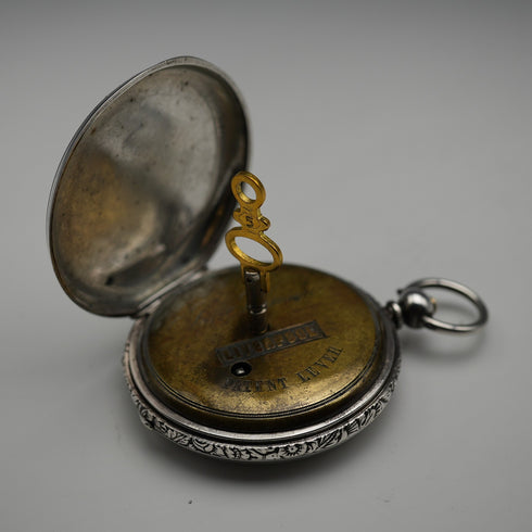 Circa 1860 British Antique Joseph Johnson Key Wind Pocket Watch, Silver Hunter Case, Good Working Order