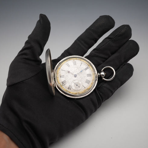 Circa 1860 British Antique Joseph Johnson Key Wind Pocket Watch, Silver Hunter Case, Good Working Order