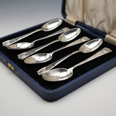 1934年 英国ヴィンテージ 純銀製 ジュビリーティースプーン6本セット 計55g Northern Goldsmiths Co ケース入