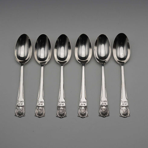 1934 British Vintage Sterling Silver Jubilee Teaspoon Set of 6, Total 55g, by Northern Goldsmiths Co, Cased
