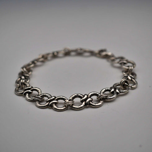Vintage Decorative Ring Chain Sterling Silver Bracelet 11g
