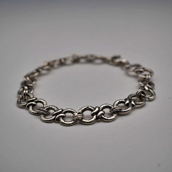 Vintage Decorative Ring Chain Sterling Silver Bracelet 11g