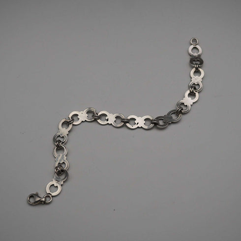 Vintage Decorative Ring Chain Sterling Silver Bracelet 11g