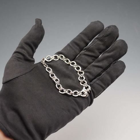 Vintage Decorative Ring Chain Sterling Silver Bracelet 11g