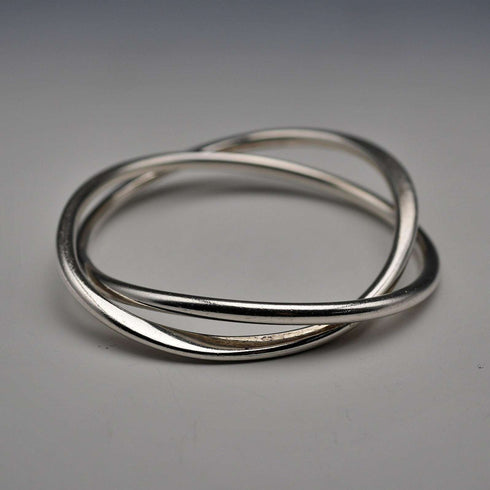 UK-made Double Interlocking Sterling Silver Bangle 51g NK