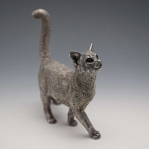 UK Country Artists Walking Cat Sterling Silver Plated Sculpture Figurine