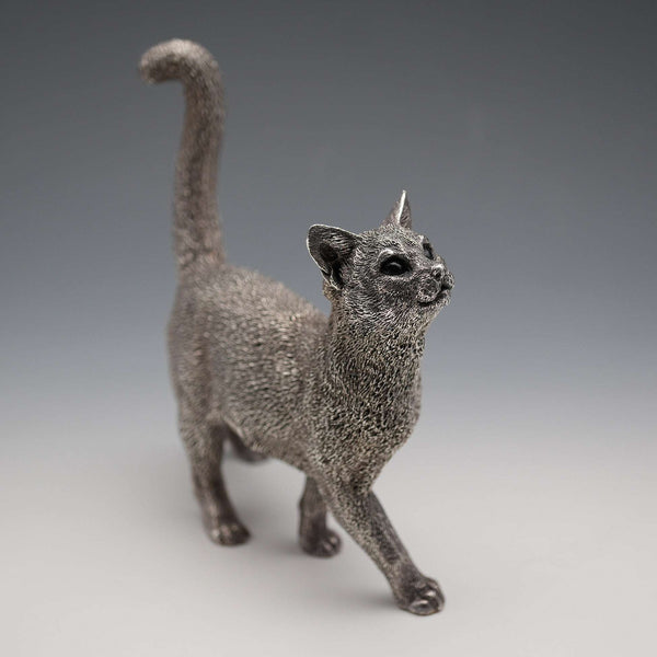 UK Country Artists Walking Cat Sterling Silver Plated Sculpture Figurine