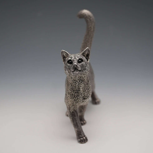 UK Country Artists Walking Cat Sterling Silver Plated Sculpture Figurine