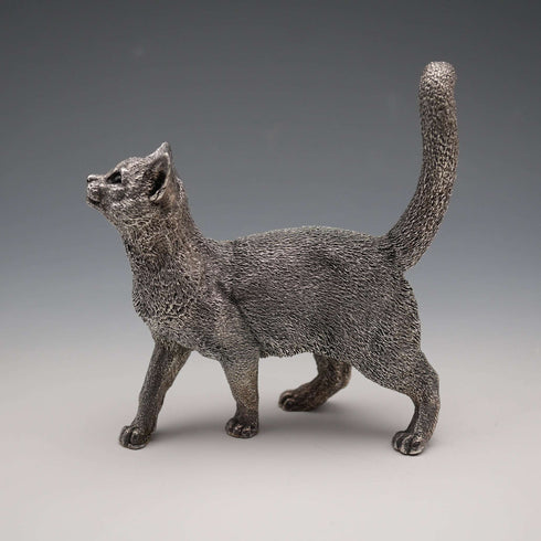 UK Country Artists Walking Cat Sterling Silver Plated Sculpture Figurine