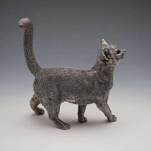 UK Country Artists Walking Cat Sterling Silver Plated Sculpture Figurine