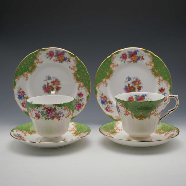British Vintage Paragon "Rockingham Green" Teacup Trio Pair ①