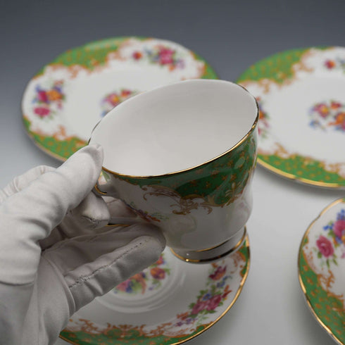UK Vintage Paragon "Rockingham Green" Teacup Trio Pair #2