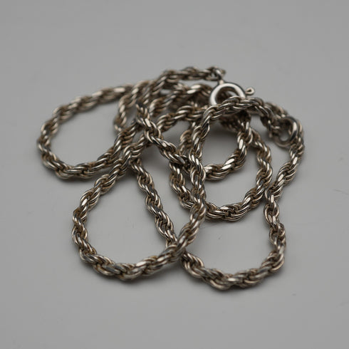 English Vintage Sterling Silver Twisted Rope Chain Necklace 39cm 7.3g