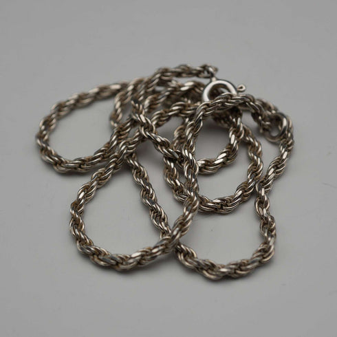 English Vintage Sterling Silver Twisted Rope Chain Necklace 39cm 7.3g