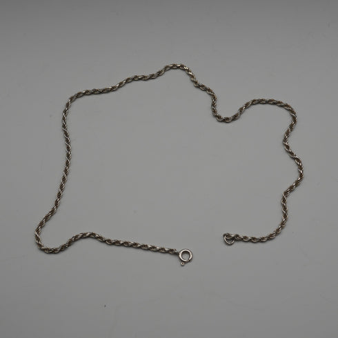 English Vintage Sterling Silver Twisted Rope Chain Necklace 39cm 7.3g