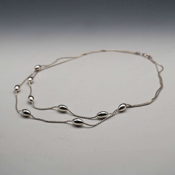 UK Vintage Sterling Silver Double Chain & Oval Bead Necklace 45cm 15g