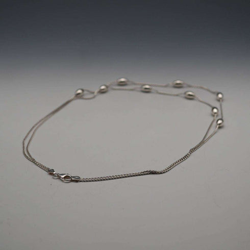 UK Vintage Sterling Silver Double Chain & Oval Bead Necklace 45cm 15g