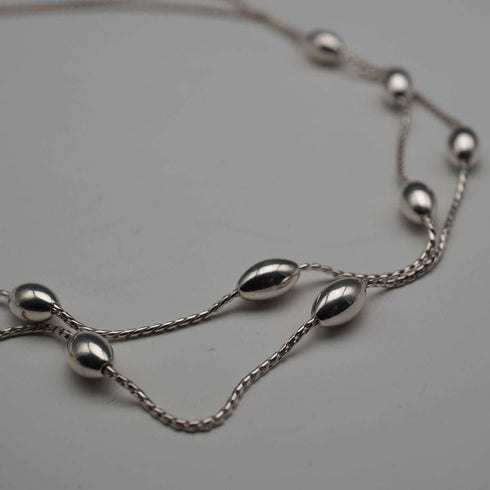 UK Vintage Sterling Silver Double Chain & Oval Bead Necklace 45cm 15g