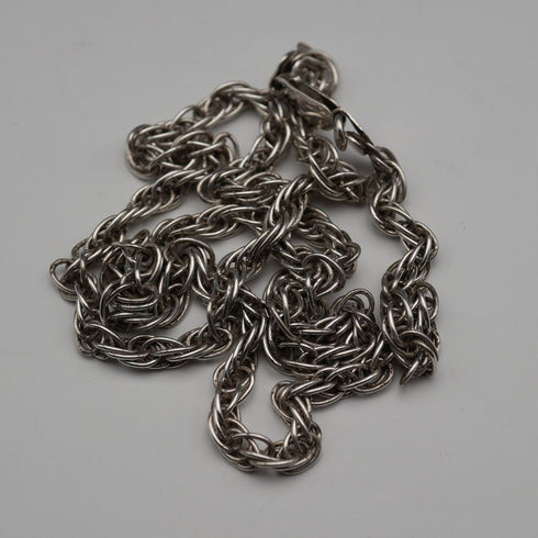 English Vintage Sterling Silver Braided Volume Long Chain Necklace 60cm 28g