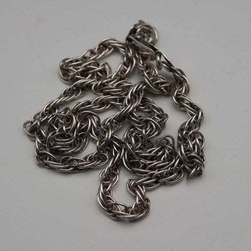 English Vintage Sterling Silver Braided Volume Long Chain Necklace 60cm 28g