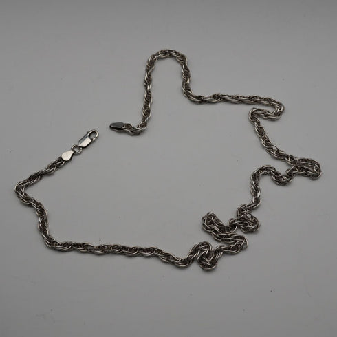 English Vintage Sterling Silver Braided Volume Long Chain Necklace 60cm 28g