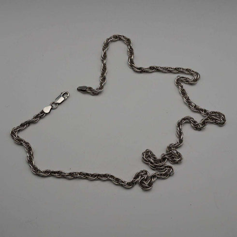 English Vintage Sterling Silver Braided Volume Long Chain Necklace 60cm 28g