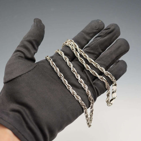 English Vintage Sterling Silver Braided Volume Long Chain Necklace 60cm 28g