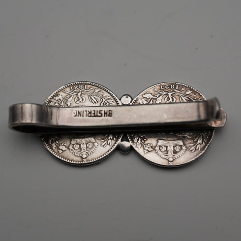 English Vintage Double Sixpence Sterling Silver Tie Clip