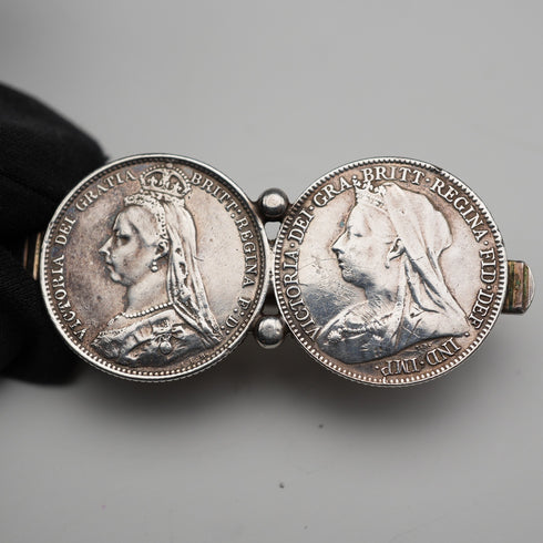 English Vintage Double Sixpence Sterling Silver Tie Clip