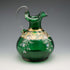 British Vintage Enamel-Decorated Green Glass Vase with Handle ②