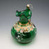 British Vintage Enamel-Decorated Green Glass Vase with Handle ②