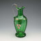 British Vintage Enamel-Decorated Green Glass Vase with Handle ①
