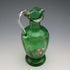 British Vintage Enamel-Decorated Green Glass Vase with Handle ①