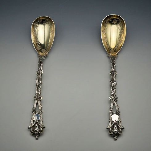 Late 19th Century English Antique Silver Plated Serving Spoon Pair