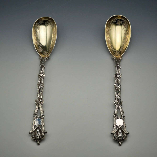 Late 19th Century English Antique Silver Plated Serving Spoon Pair