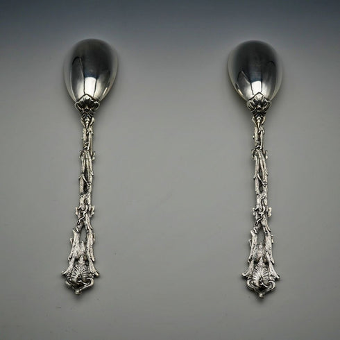Late 19th Century English Antique Silver Plated Serving Spoon Pair
