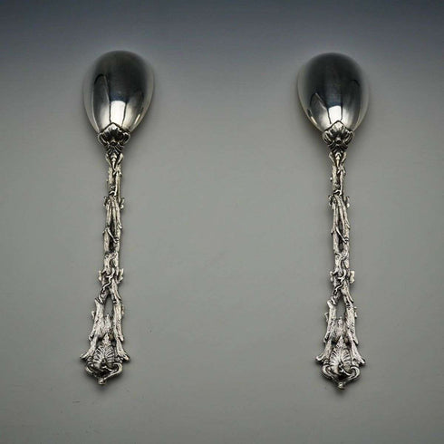 Late 19th Century English Antique Silver Plated Serving Spoon Pair