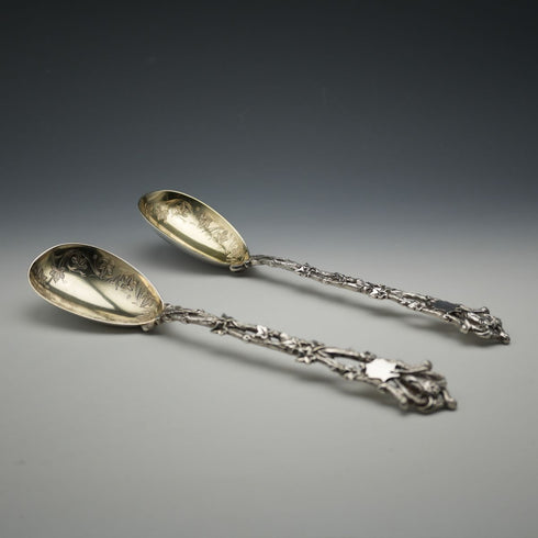 Late 19th Century English Antique Silver Plated Serving Spoon Pair