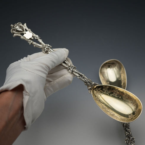Late 19th Century English Antique Silver Plated Serving Spoon Pair